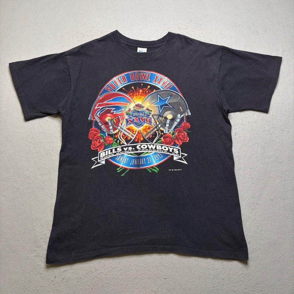 Salem Sportswear T-Shirt Mens XL Blk Super Bowl XXVII 1993 Bills vs Cowboys 90s